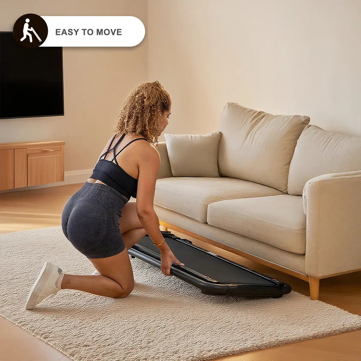 Tousains foldable treadmill with incline FIT-7s fits under sofa or any tight space.