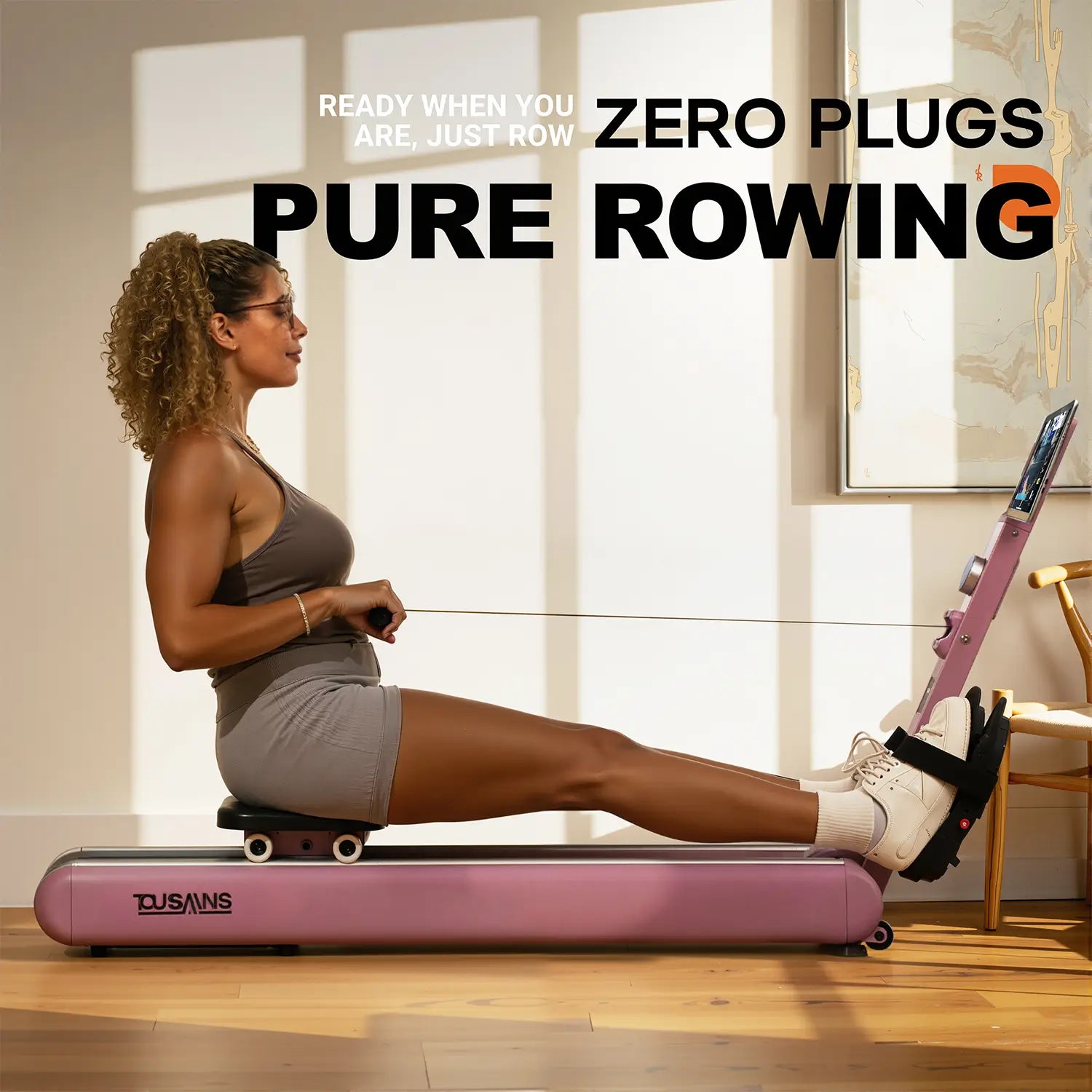 Self-powered rowing machine for home workouts