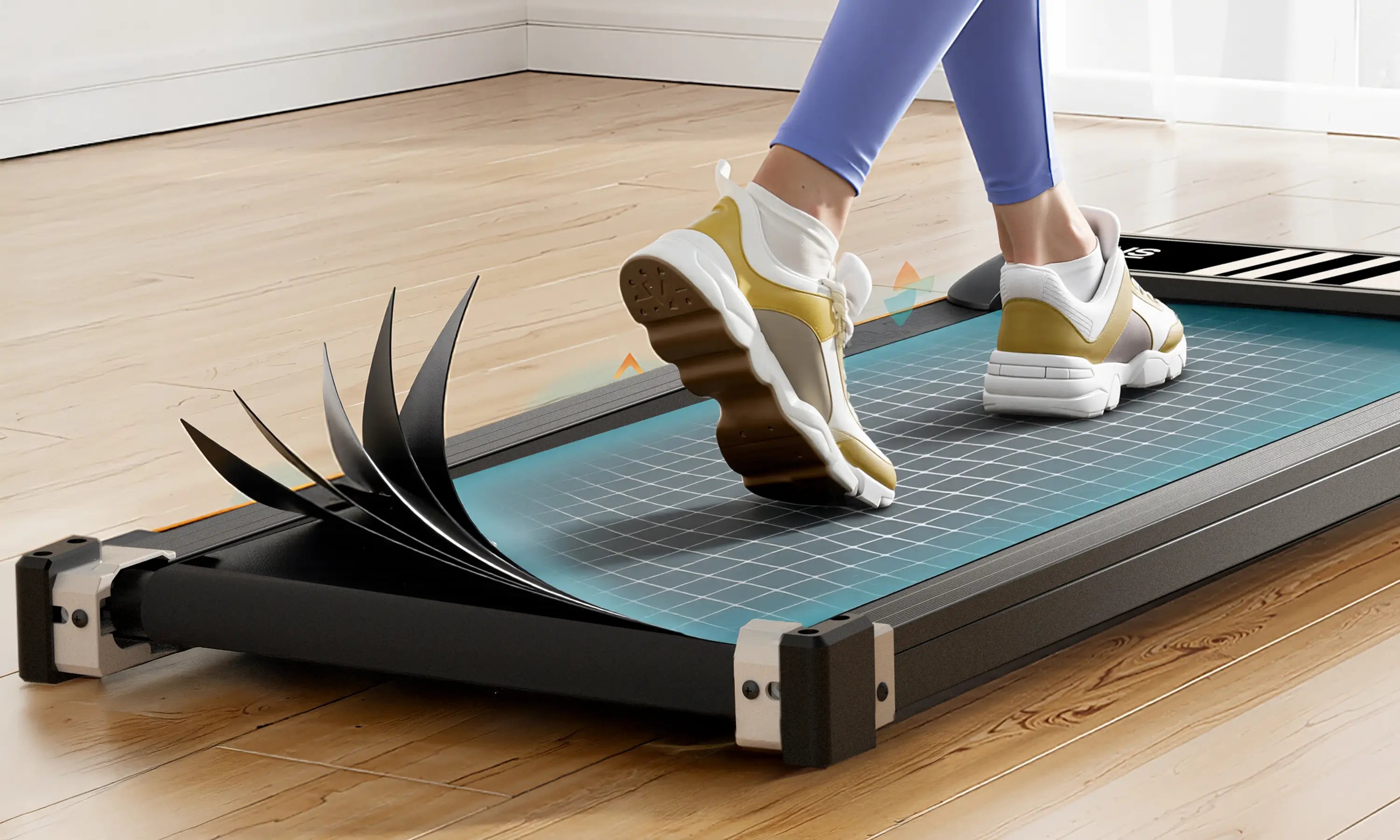 Tousains compact home treadmill provides a relatively low-impact workout. 