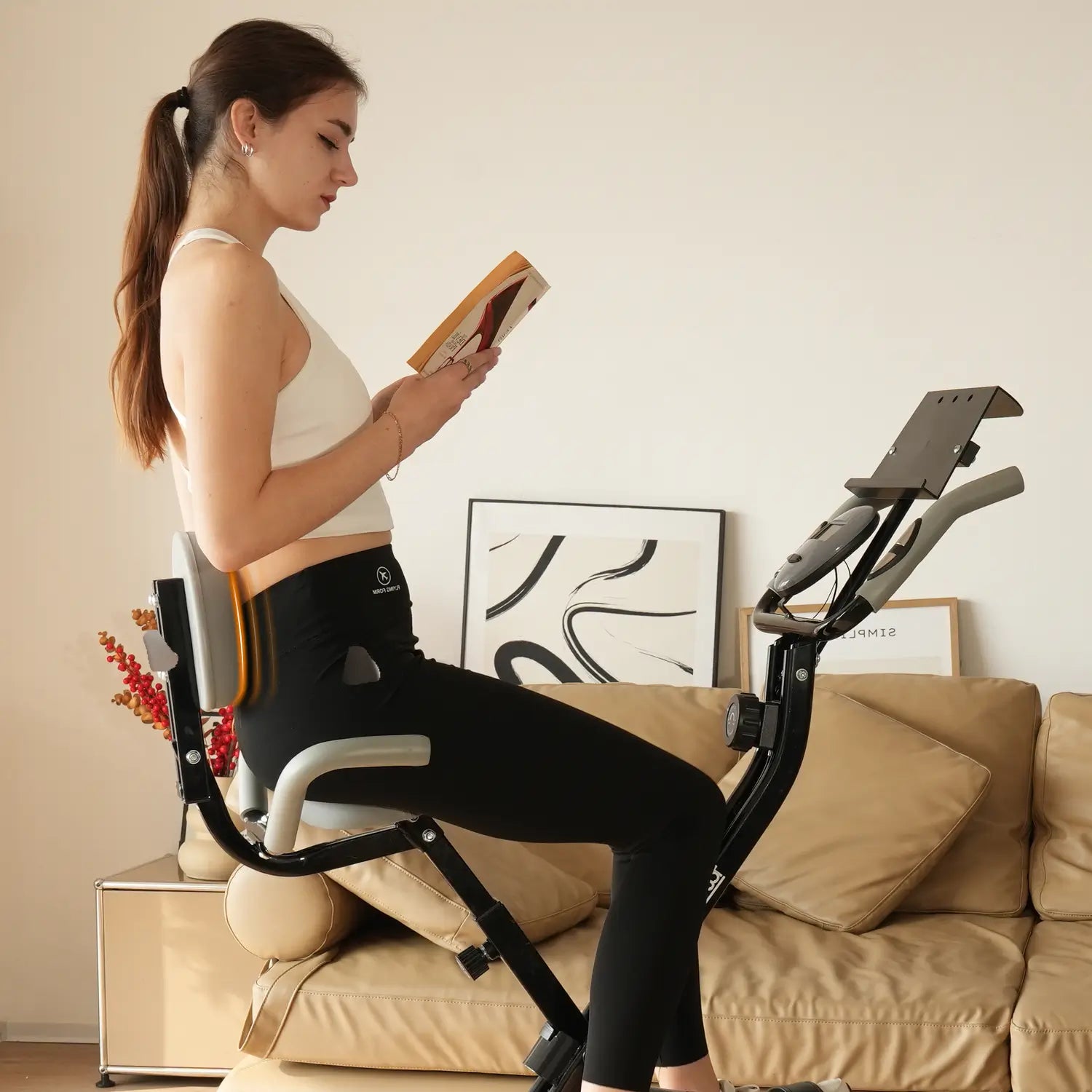 Tousains foldable exercise bike with backrest provides better support for you back and allowing casual cycling at home